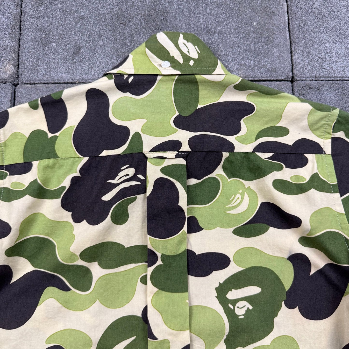 A BATHING APE 00s S/S green camo bd shirts XS