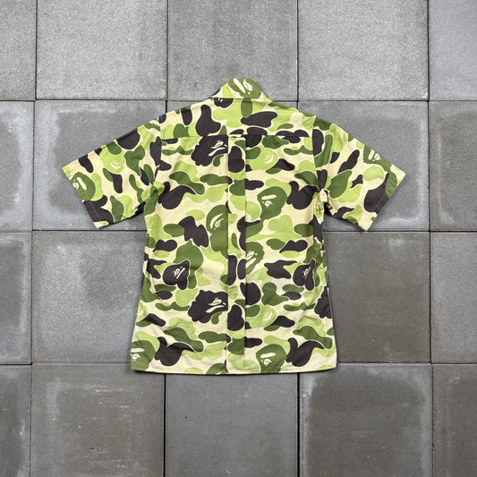 A BATHING APE 00s S/S green camo bd shirts XS