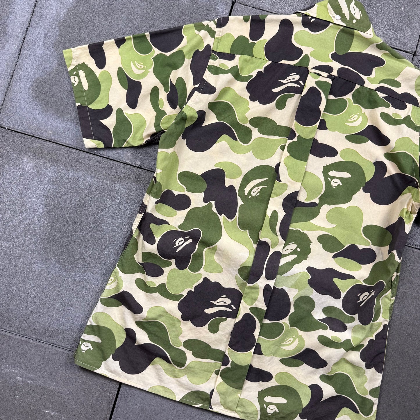 A BATHING APE 00s S/S green camo bd shirts XS