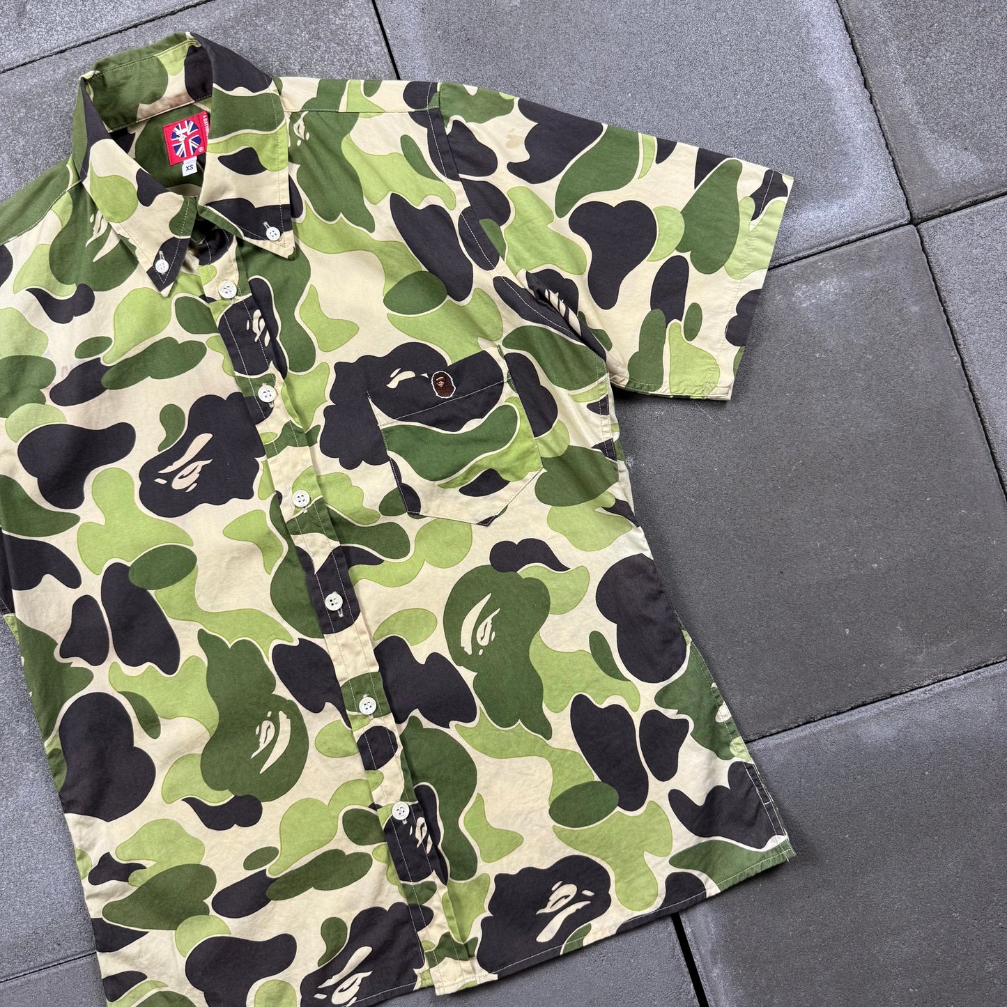 A BATHING APE 00s S/S green camo bd shirts XS