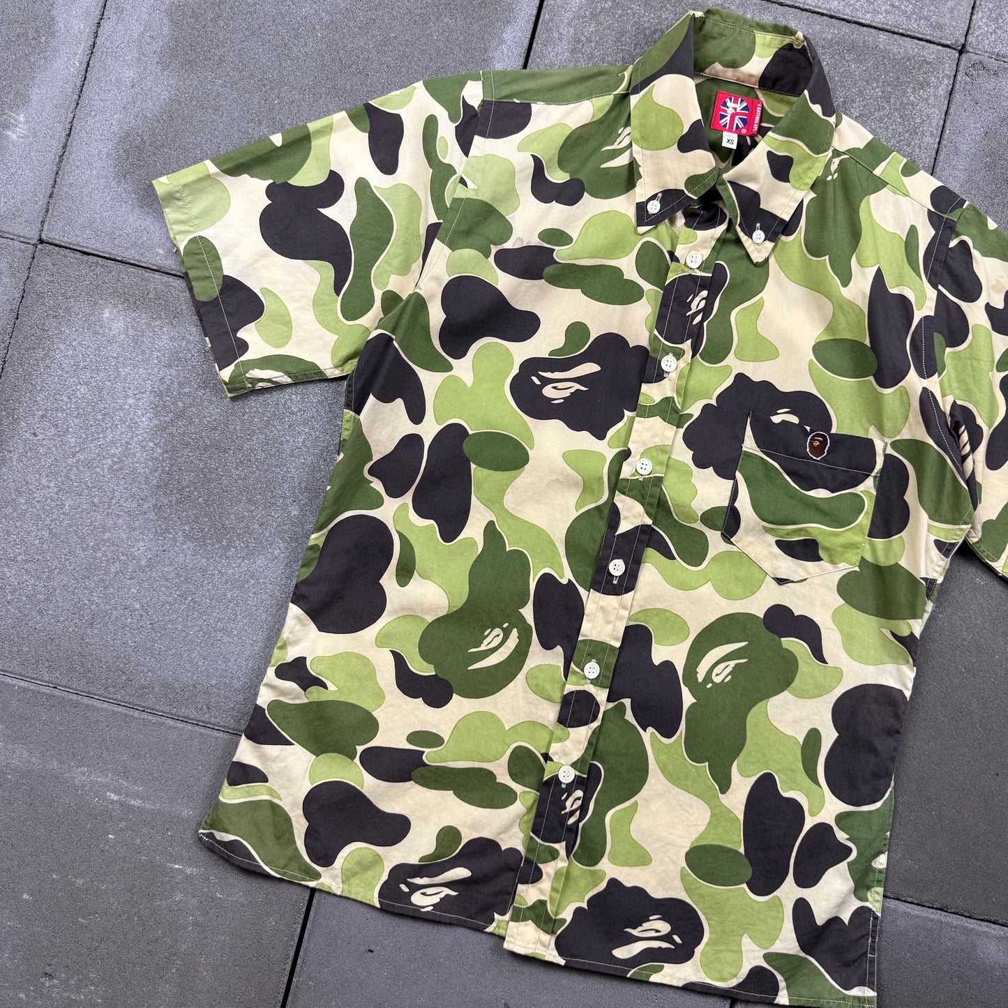A BATHING APE 00s S/S green camo bd shirts XS