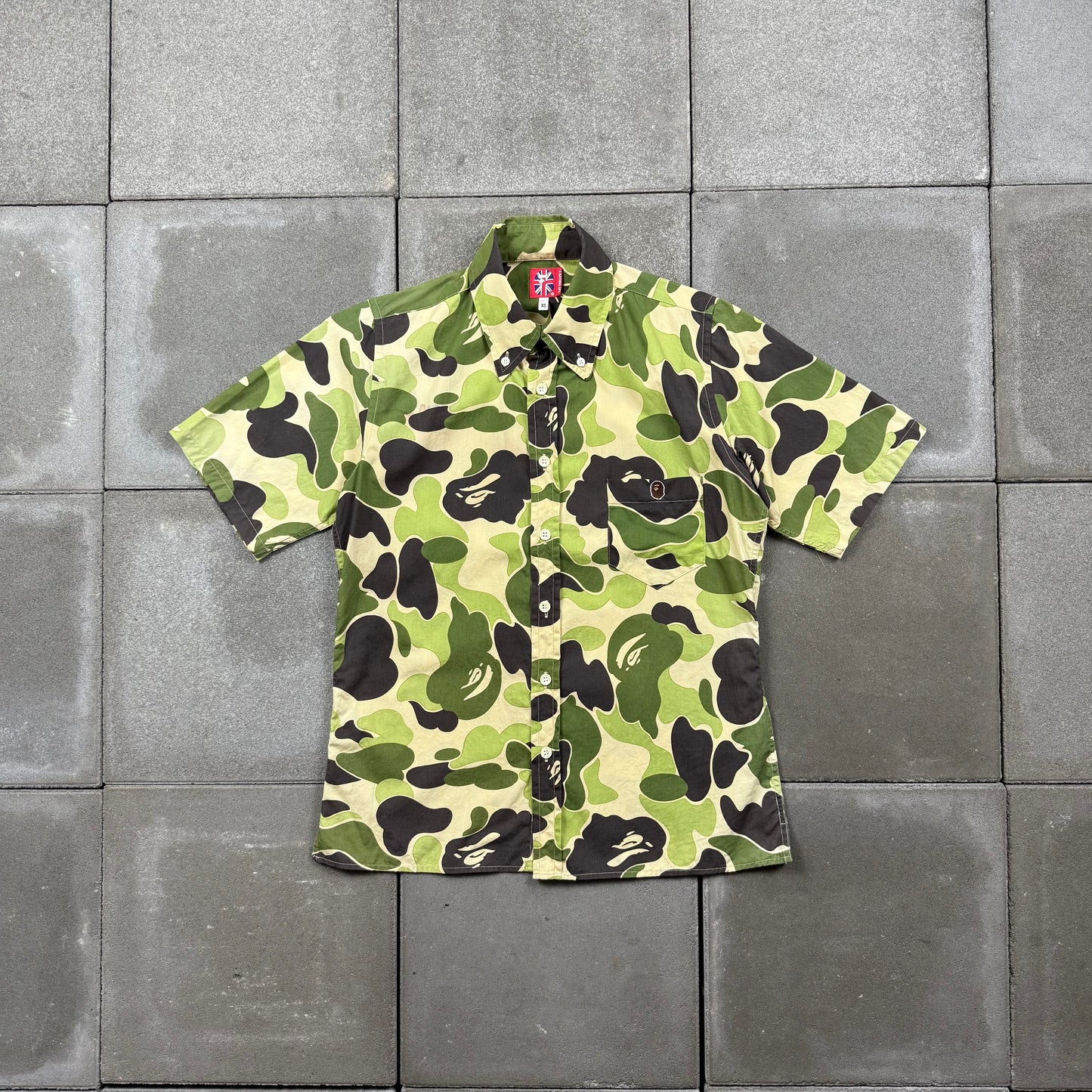 A BATHING APE 00s S/S green camo bd shirts XS