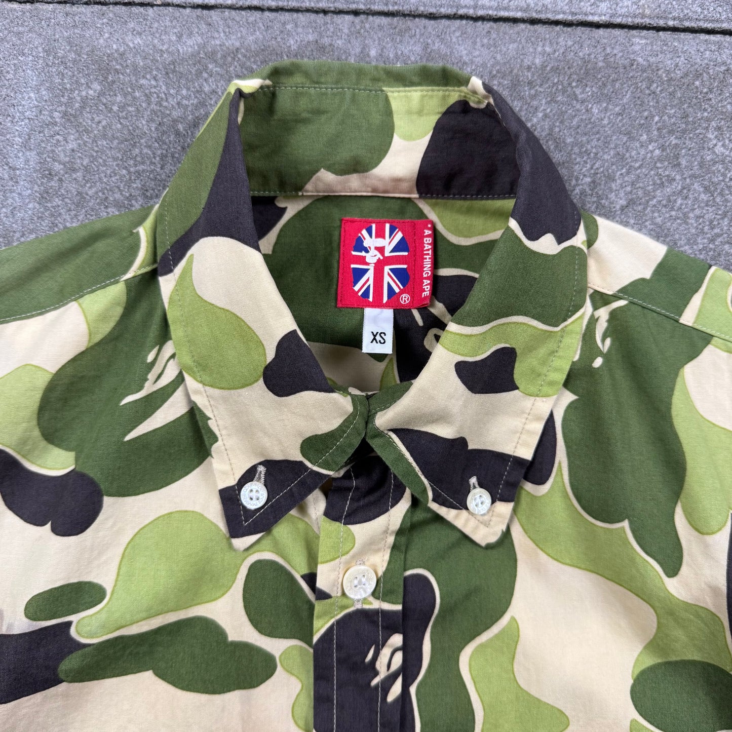 A BATHING APE 00s S/S green camo bd shirts XS