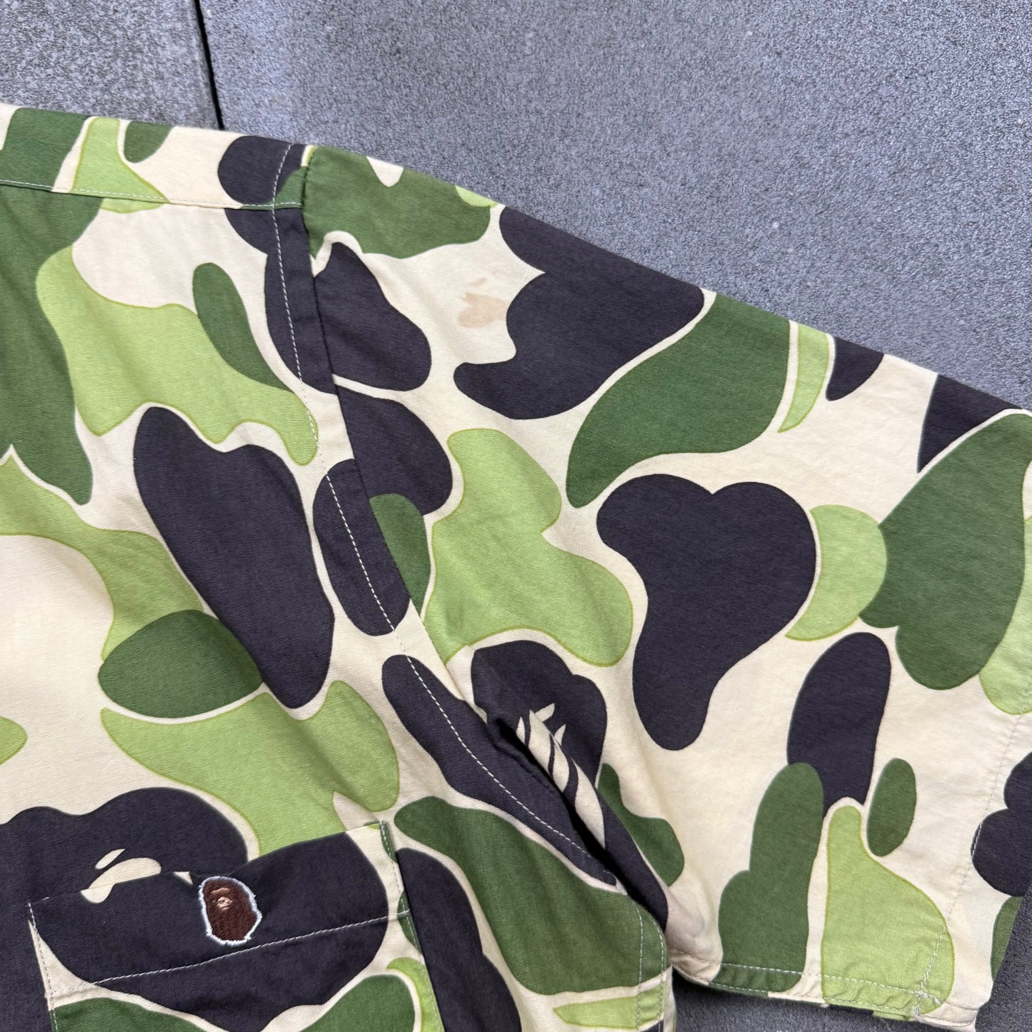 A BATHING APE 00s S/S green camo bd shirts XS