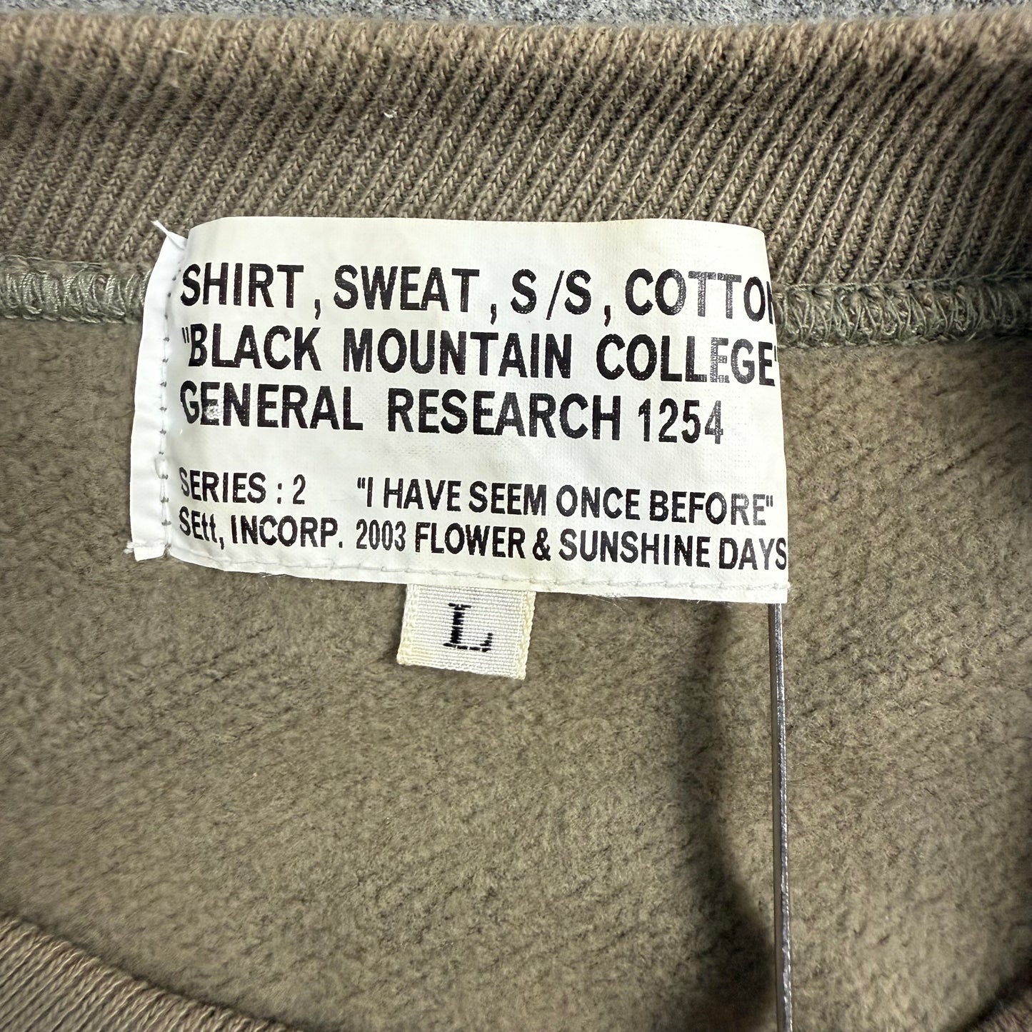 GENERAL RESEARCH 00s 2003 1254 "BLACK MOUNTAIN COLLEGE" S/S SWEAT SHIRT L