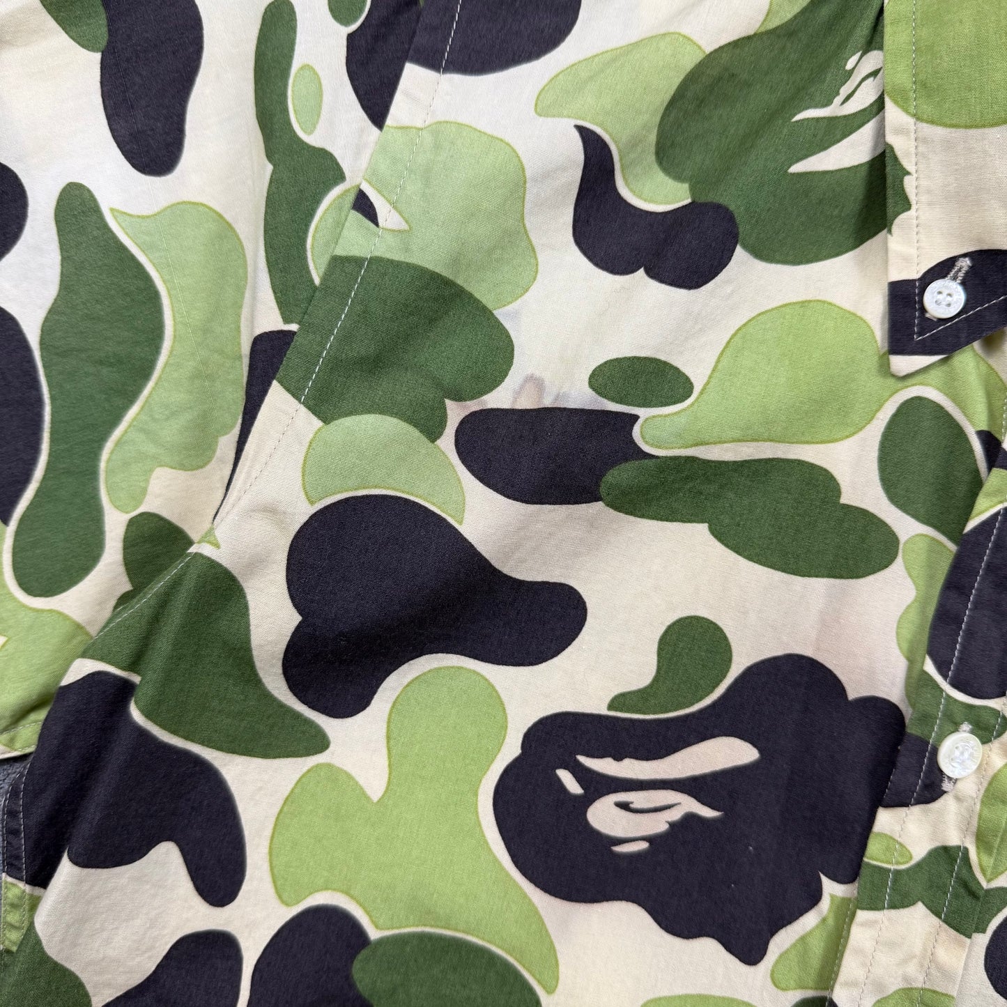 A BATHING APE 00s S/S green camo bd shirts XS