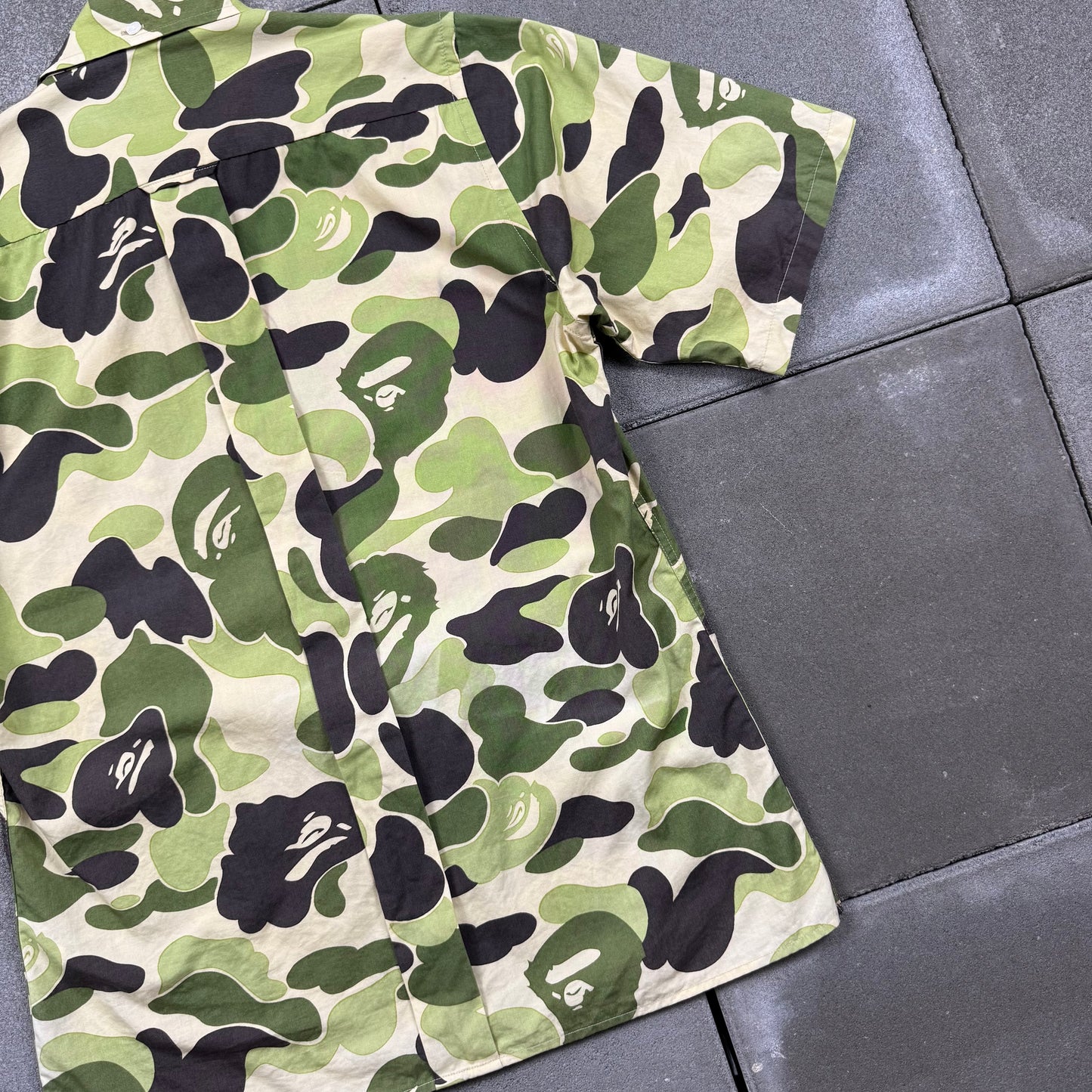 A BATHING APE 00s S/S green camo bd shirts XS